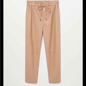 Mango Leather Effect Trousers with elastic waist
